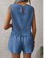 cheap Essential Faux Co-ord Sets-Women's Blouse Faux Cotton Linen Baggy Shorts Sleeveless Crew Neck Solid Color Elegant Fashion Streetwear Casual Daily Outdoor Blue Black Orange Summer Regular Fit
