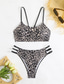 billige Bikinisett-Dame Badetøy Bikini 2 stk Frekk Badedrakt Åpen rygg Tynn Ferie Strand Klær Leopard Stroppeløs Ermeløs Badedrakter
