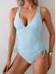 baratos Fatos de Banho Peça Única-Mulheres Roupa de Banho Uma pedaço roupa de banho Frente Única Compressão abdominal Cintura Alta Delgado Férias Roupa de Praia Tecido Decote V Sem Manga Fatos de banho