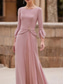 baratos Comprimento do chão-Vestido Mãe da Noiva Sereia  Trompete Vestido Elegante Gola Redonda Comprimento de Chão Chiffon Crepe Manga de 3/4 com Broche de Cristal
