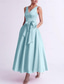 abordables Robes de cocktail-Robe cocktail en A pour mariage à la plage élégante invitée de mariage Kentucky longueur thé sans manches col en V avec poches satinées et nœud(x) robes