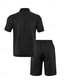 cheap Men&#039;s Tracksuit &amp; Hoodie-Men&#039;s Jacquard Tracksuit Polo Shirt &amp; Shorts Set Outfit Set Lapel Outdoor Daily Sports Pocket Drawstring 2 Piece Plain Black White Navy Blue Polyester Activewear Classic Casual Summer