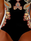billiga One-piece-baddräkter-Kvinnors enstyckad baddräkt slimmande Boho monokini rygglös magkontroll hög midja slim semester strandkläder geometrisk rund hals ärmlös baddräkt