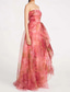 cheap Evening Dresses-A-Line Evening Gown Celebrity Style Dress Formal Wedding Guest Floor Length Sleeveless One Shoulder Organza with Ruched Ruffles Slit Wedding Guest Dress