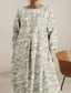 abordables Robes fleuries-Robe maxi féminine robe décontractée vacances coupe ample graphique floral lin-like manches 3/4 col rond bleu violet clair vert beige printemps automne hiver
