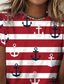 cheap Stripe&amp;Geometric tee-Women&#039;s T Shirt Floral Casual Short Sleeve Round Neck Regular Tops Daily Print White Wine Navy Blue Blue Dusty Blue Summer