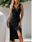 cheap Plain Dress-Women&#039;s Midi Dress Summer Dress Solid Color Bodycon Dress Off The Shoulder Dress Semi Formal Wedding Guest Engagement Cocktail Party Regular Fit Graphic Sleeveless V Neck Black Green Light Blue