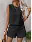cheap Essential Faux Co-ord Sets-Women's Blouse Faux Cotton Linen Baggy Shorts Sleeveless Crew Neck Solid Color Elegant Fashion Streetwear Casual Daily Outdoor Blue Black Orange Summer Regular Fit