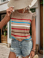 billige Tanks og camisole til kvinner-Dame Camisole Tank Top Stilren Casual Uten Ermer Rund Hals Vanlige Topper Daglige Volang Print Svart Hvit Khaki Grå Sommer