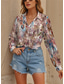 cheap Art&amp;Design Tops-Women&#039;s Shirt Long Sleeve Button Down Blouse Geometric Color Block Casual Shirt Collar Regular Tops Work Daily Buttons Print Khaki Spring Fall Winter