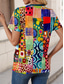 cheap Art&amp;Design tee-Women&#039;s T Shirt Geometric Color Block Geometry Fashion Casual Short Sleeve Round Neck Regular Tops Daily Going out Weekend Print Rainbow Summer Spring