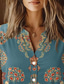 cheap Boho Tops-Women&#039;s Shirt V Neck Button Down Blouse Floral Elegant Vintage Tropical Short Sleeve Shirt Collar Regular Tops Daily Buttons Print Dusty Blue Summer