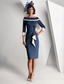 billiga Te Längd-Skjort  Kolonn Moder Till Bruden Klänning Elegant Vintage Enkel Off Shoulder Te Längd Crepe 3/4 Längd Ärmar Jacka Klänningar med Volanger Färg Block Racedag Klänning