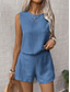 cheap Essential Faux Co-ord Sets-Women's Blouse Faux Cotton Linen Baggy Shorts Sleeveless Crew Neck Solid Color Elegant Fashion Streetwear Casual Daily Outdoor Blue Black Orange Summer Regular Fit