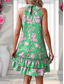 cheap Floral Dress-Women&#039;s Mini Dress Sundress Halter Dress Vacation Beach Vacation Casual Daily Regular Fit Graphic Sleeveless Halter Neck Red Green Summer