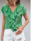cheap Plain Tops-Women&#039;s Shirt Blouse Solid Color Elegant Daily Stylish Short Sleeve Batwing Sleeve V Neck Regular Tops Work Daily Evening Party Buttons Orange Green Beige Summer Spring