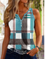 baratos Loja Gráfica Regatas &amp; Camis-Camisola Feminina Regata Xadrez Diária Sem Mangas Decote Recortado Tops Regulares Diária Botões Estampado Azul Verão