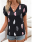 cheap Women&#039;s Graphic Tops-Women&#039;s Dressy Tops Graphic Modern Casual Short Sleeve V Neck Regular Tops Daily Buttons Black Summer Spring