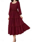 economico Abiti floreali-Per donna Vestito longuette Abito da ospite di nozze Boho Elegante Boemia Moda Morbido Manica lunga Squadrata Nero Rosa Vino Blu marino Primavera Autunno Inverno