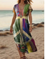 cheap Boho Dress-Women&#039;s Maxi Dress Casual Dress A Line Dress Bohemia Vacation Vintage Vacation Daily Regular Fit Floral Short Sleeve V Neck Green Spring Fall