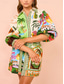 billige hawaiiansk kjole-Dame Mini kjole Wrap-kjole Sommerkjole Puffermet kjole Ferie Bursdag Feriereise Daglig Normal Grafisk Kortermet Skjortekrage Grønn Sommer