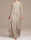 cheap With Jacket-Two Piece Mother of the Bride Dress Elegant Vintage Simple Crew Neck Floor Length Chiffon Long Sleeve Jacket Dresses with Solid Color