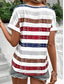 cheap Stripe&amp;Geometric tee-Women&#039;s T Shirt Striped Stylish Casual Short Sleeve V Neck Regular Tops Daily Print Red Summer