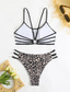 billige Bikinisett-Dame Badetøy Bikini 2 stk Frekk Badedrakt Åpen rygg Tynn Ferie Strand Klær Leopard Stroppeløs Ermeløs Badedrakter