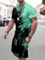 cheap Men&#039;s Printed Tees sets-Men&#039;s splatter 2pcs Tees sets Summer Tops Short Sleeve Short Pants Crew Neck Sport Casual Outdoor Vacation Sport 3D Print Summer Robin&#039;s Egg Blue White Green