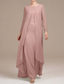 cheap With Jacket-Two Piece Mother of the Bride Dress Elegant Vintage Simple Crew Neck Floor Length Chiffon Long Sleeve Jacket Dresses with Solid Color