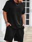 cheap Men&#039;s Tracksuit &amp; Hoodie-Men&#039;s Waffle Tracksuit T shirt &amp; Shorts Set Outfit Set Crew Neck Outdoor Daily Sports Pocket Drawstring 2 Piece Plain Black White Khaki Polyester Activewear Classic Casual Summer