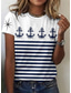 cheap Stripe&amp;Geometric tee-Women&#039;s T Shirt Floral Casual Short Sleeve Round Neck Regular Tops Daily Print White Wine Navy Blue Blue Dusty Blue Summer