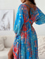 cheap Elegant Floral Dresses-Women's Long Dress Maxi Dress Casual Dress Summer Dress Print Dress Fashion Outdoor Holiday Date Regular Fit Floral Long Sleeve Deep V Blue Purple Green Summer Spring