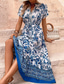 voordelige Vakantie Boho Jurk-Dames Maxi-jurk A lijn jurk Bloemetjesjurk Boho-jurk Stijlvol Casual Vakantie Casual Dagelijks Normale pasvorm Bloemig Korte mouw V-hals blauw Zomer Lente