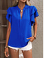 cheap Work Tops-Women&#039;s Shirt Blouse Solid Color Stylish Casual Short Sleeve V Neck Regular Tops Work Daily Holiday Ruffle Black Wine Blue Green Summer Spring