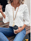 cheap Work Tops-Women&#039;s Blouse Solid Color Elegant Daily Stylish 3/4 Length Sleeve V Neck Regular Tops Work Daily Holiday Embroidered White Summer Spring Fall