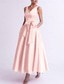 abordables Robes de cocktail-Robe cocktail en A pour mariage à la plage élégante invitée de mariage Kentucky longueur thé sans manches col en V avec poches satinées et nœud(x) robes