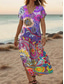 cheap Boho Dress-Women&#039;s Maxi Dress Casual Dress A Line Dress Stylish Casual Vacation Daily Regular Fit Floral Short Sleeve V Neck Light Pink Light Purple Purple Beige Spring Fall