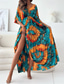 cheap Elegant Floral Dresses-Women's Long Dress Maxi Dress Casual Dress Summer Dress Print Dress Fashion Outdoor Holiday Date Regular Fit Floral Long Sleeve Deep V Blue Purple Green Summer Spring