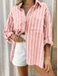 voordelige Dames Strepen &amp; Geometrische Tops-Dames Overhemd Gestreept Casual Lange mouw Overhemdkraag Normale tops Werk Dagelijks Knop Zak Afdrukken Blozend Roze Groen Lente Herfst Winter