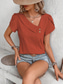 cheap Plain tee-Women&#039;s T Shirt Plain Fashion Modern Casual Short Sleeve V Neck Regular Tops Daily Weekend Buttons Black Navy Blue Orange Green Beige Summer