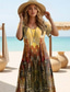 cheap Boho Dress-Women&#039;s Maxi Dress Black Dress Long Sleeve Boho Dress Elegant Vintage Butterfly Sleeve Vacation Beach Regular Fit Graphic Geometric Polka Dot Short Sleeve Crew Neck Yellow Spring Fall