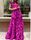 preiswerte Blumenkleider-Damen Maxikleid Korsett Kleid Wickel Kleid A-Linie Kleid Rüsch Kleid Bohemia Vintage Boho Ausgestellter Ärmels Urlaub Feiertag Cocktail Party Floral Grafik Kurzarm Rundhals Rot