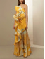 cheap YELLOW-Yellow A-Line Evening Gown Vintage Dress Formal Prom Floor Length Sleeveless One Shoulder Satin with Glitter Floral Print Ruffles Wedding Guest Dress 2025