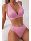 billige Bikinisett-Dame Badetøy Bikini 2 stk Frekk Badedrakt Åpen rygg Tynn Ferie Strand Klær Helfarge V-hals Ermeløs Badedrakter