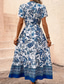 voordelige Vakantie Boho Jurk-Dames Maxi-jurk A lijn jurk Bloemetjesjurk Boho-jurk Stijlvol Casual Vakantie Casual Dagelijks Normale pasvorm Bloemig Korte mouw V-hals blauw Zomer Lente