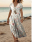 cheap Boho Dress-Women&#039;s Maxi Dress Casual Dress A Line Dress Stylish Casual Vacation Daily Regular Fit Floral Short Sleeve V Neck White Spring Fall