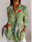 voordelige Bloemen tops-Dames Overhemd Bloemig Casual Lange mouw Overhemdkraag Normale tops Werk Dagelijks Knop Afdrukken Groen Lente Herfst Winter