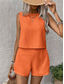 cheap Essential Faux Co-ord Sets-Women's Blouse Faux Cotton Linen Baggy Shorts Sleeveless Crew Neck Solid Color Elegant Fashion Streetwear Casual Daily Outdoor Blue Black Orange Summer Regular Fit
