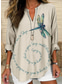 voordelige Dieren Toppen-Dames Blouse Grafisch Dier Vintage Tropisch Hawaïaans Lange Mouwen V-hals Reguliere Tops Dagelijks Vakantie Strandkleding Print Beige Zomer Lente